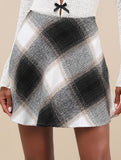 High-waisted plaid A-line skirt with elastic zipper