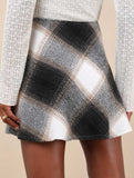 High-waisted plaid A-line skirt with elastic zipper