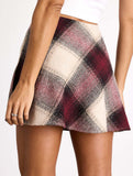 High-waisted plaid A-line skirt with elastic zipper