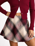 High-waisted plaid A-line skirt with elastic zipper