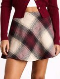 High-waisted plaid A-line skirt with elastic zipper