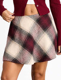High-waisted plaid A-line skirt with elastic zipper