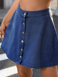 Washed Denim Button A Line Mini Skirt_CWBSS00255