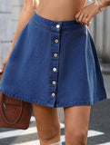 Washed Denim Button A Line Mini Skirt_CWBSS00255
