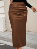 High-waisted, sexy, bodycon leather skirt with slits_CWBSS00266