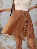 High Waist Tassel Tie A Line Skirt