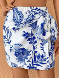 Print Bow Tie Flowy Mini Skirt