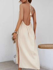 Backless Halter Vacation Maxi Dress