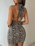 Leopard Halter Backless Mini Dress_CWDHL01212