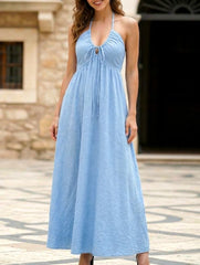 Blue Halter Backless Maxi Dress_CWDHL01213