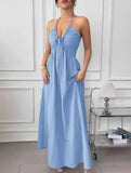 Blue Halter Backless Maxi Dress_CWDHL01213