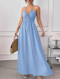 Blue Halter Backless Maxi Dress_CWDHL01213