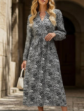 Printed elegant V-neck long-sleeved dress