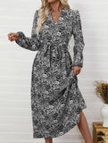 Printed elegant V-neck long-sleeved dress