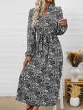 Printed elegant V-neck long-sleeved dress