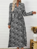 Printed elegant V-neck long-sleeved dress