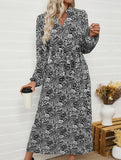 Printed elegant V-neck long-sleeved dress