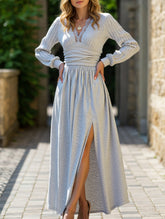 High-grade solid color brushed split dress