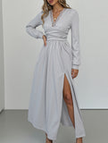 High-grade solid color brushed split dress