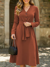 Brown corduroy V-neck dress