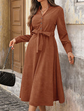 Brown corduroy V-neck dress