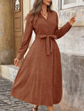 Brown corduroy V-neck dress