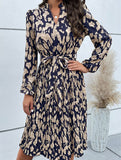Pleated printed long-sleeved dress