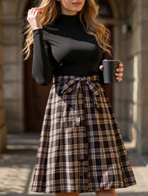 Elegant plaid long dress with stand-up collar