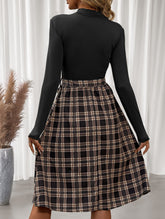 Elegant plaid long dress with stand-up collar