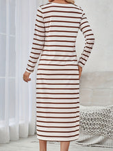 Long-sleeved striped print V-neck pullover dress