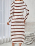 Long-sleeved striped print V-neck pullover dress