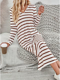 Long-sleeved striped print V-neck pullover dress
