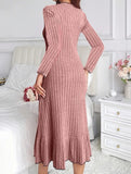 Ruffle hem solid color long sleeve dress