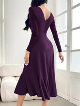 Solid color long sleeve round neck women dress