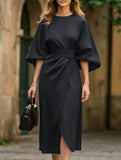Casual solid color waist dress