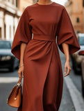 Casual solid color waist dress