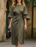 Casual solid color waist dress