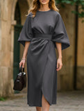 Casual solid color waist dress