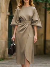 Casual solid color waist dress