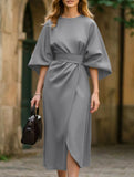 Casual solid color waist dress
