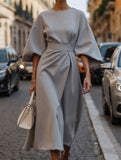 Casual solid color waist dress