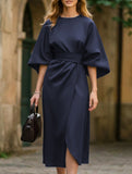 Casual solid color waist dress