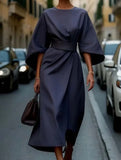Casual solid color waist dress