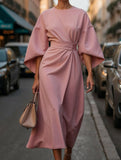 Casual solid color waist dress