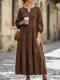 V-neck ruffled loose dress