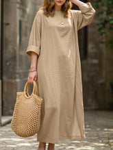 Retro long-sleeved round neck loose dress