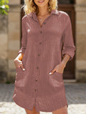 Loose waist top solid color shirt dress
