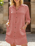 Loose waist top solid color shirt dress