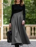 Contrast color V-neck long-sleeved dress