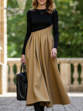 Contrast color V-neck long-sleeved dress